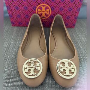 Tory Burch Benton Ballet Flat Blond/Gold Napa Leather Size 7.5